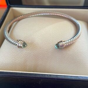 DY Style corded sterling silver cuff bracelet with gold ends & Aquamarine